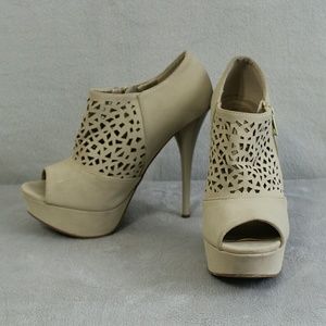 Deb Laser Cut Peep Toe Stiletto Platform Booties